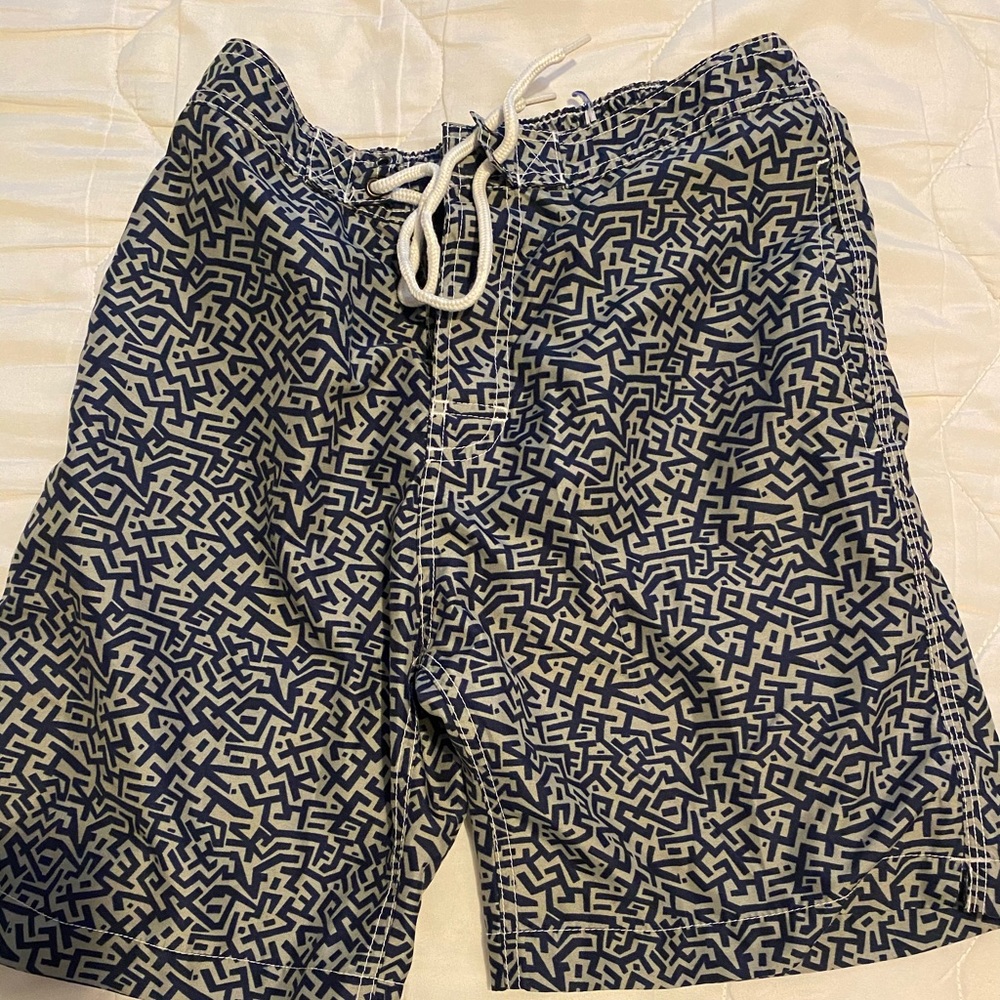 Grey & navy swim suit.